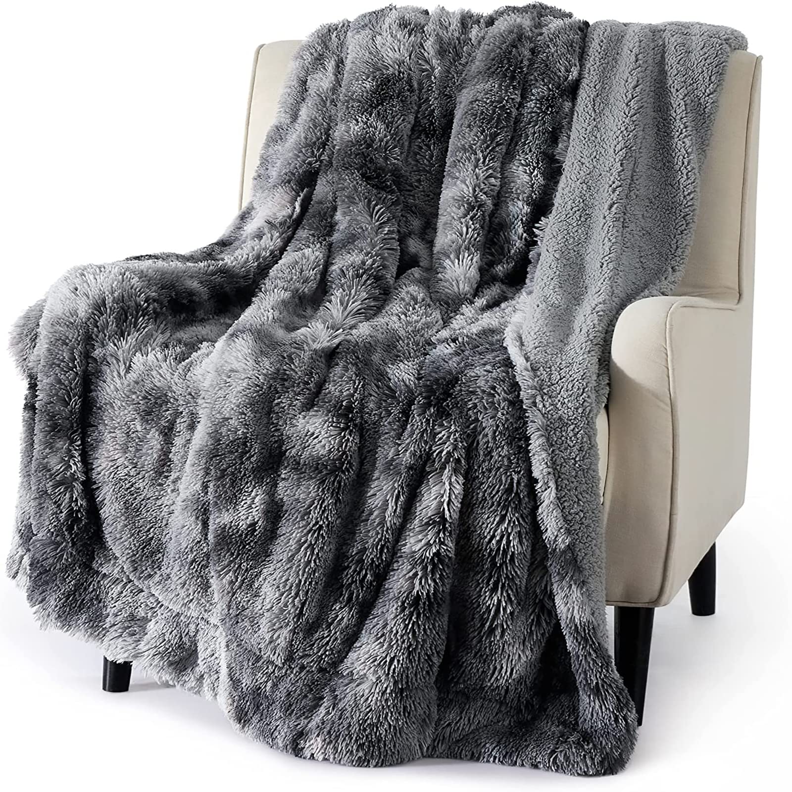 Jaffiust Bedsure Faux Fur Throw Blanket Tie Dye – Fuzzy, Fluffy, and Shaggy Faux Fur, Tie-dye Decorative Gift, Throw Blankets for Couch, Sofa, Bed (Grey)