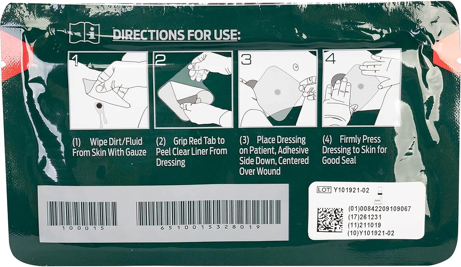 North American Rescue HyFin Chest Seal Occlusive (Single Pack) NAR Individual Compact Dressing for Open Chest Wounds, Trauma (10-0015)