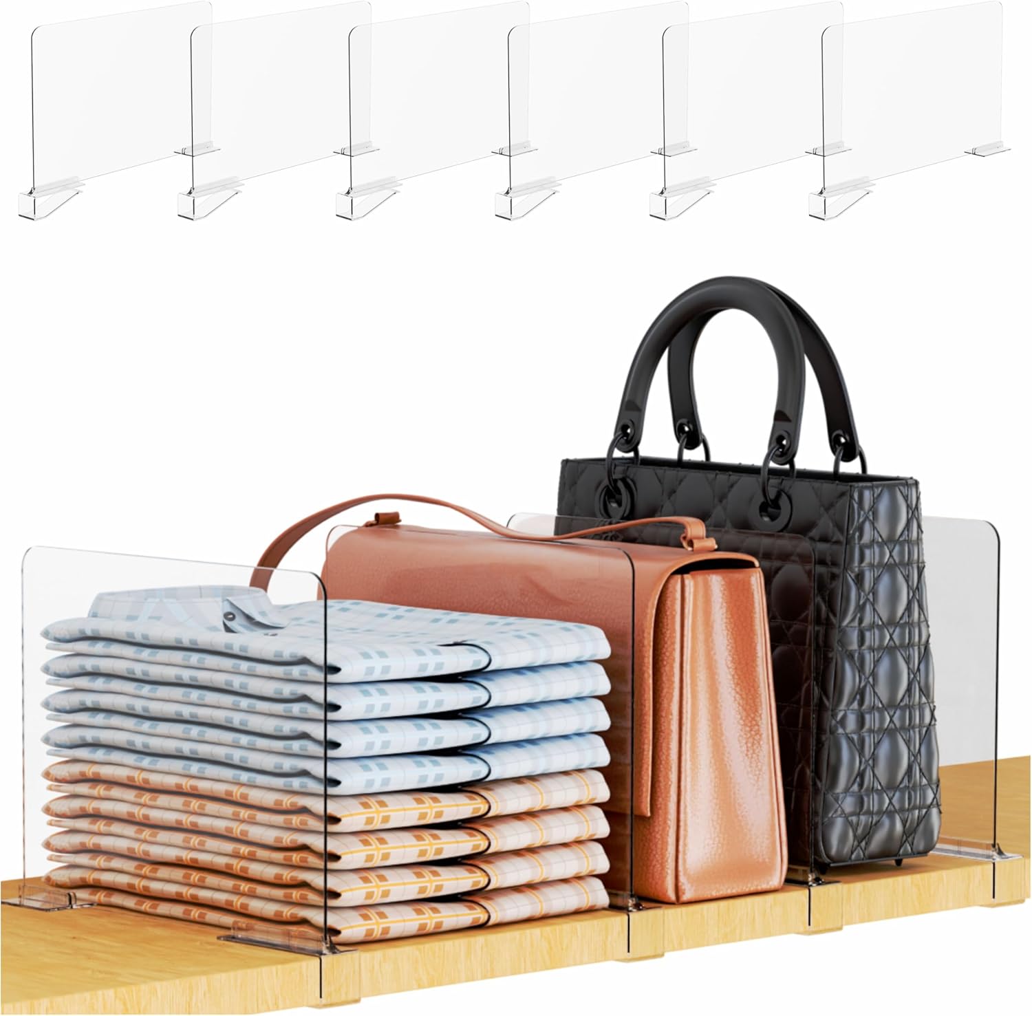 Yieach 6 Pack Adjustable Acrylic Shelf Dividers for Closet Organization