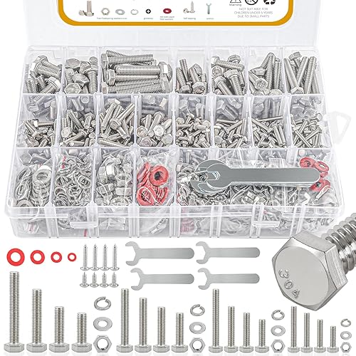 Miniatura 7 de Kit de 300 tornillos y tuercas hexagonales, acero inoxidable 304 14-20, 516-18,38-16 Kit surtido de pernos y tuercas (arandelas planas y cerradas),