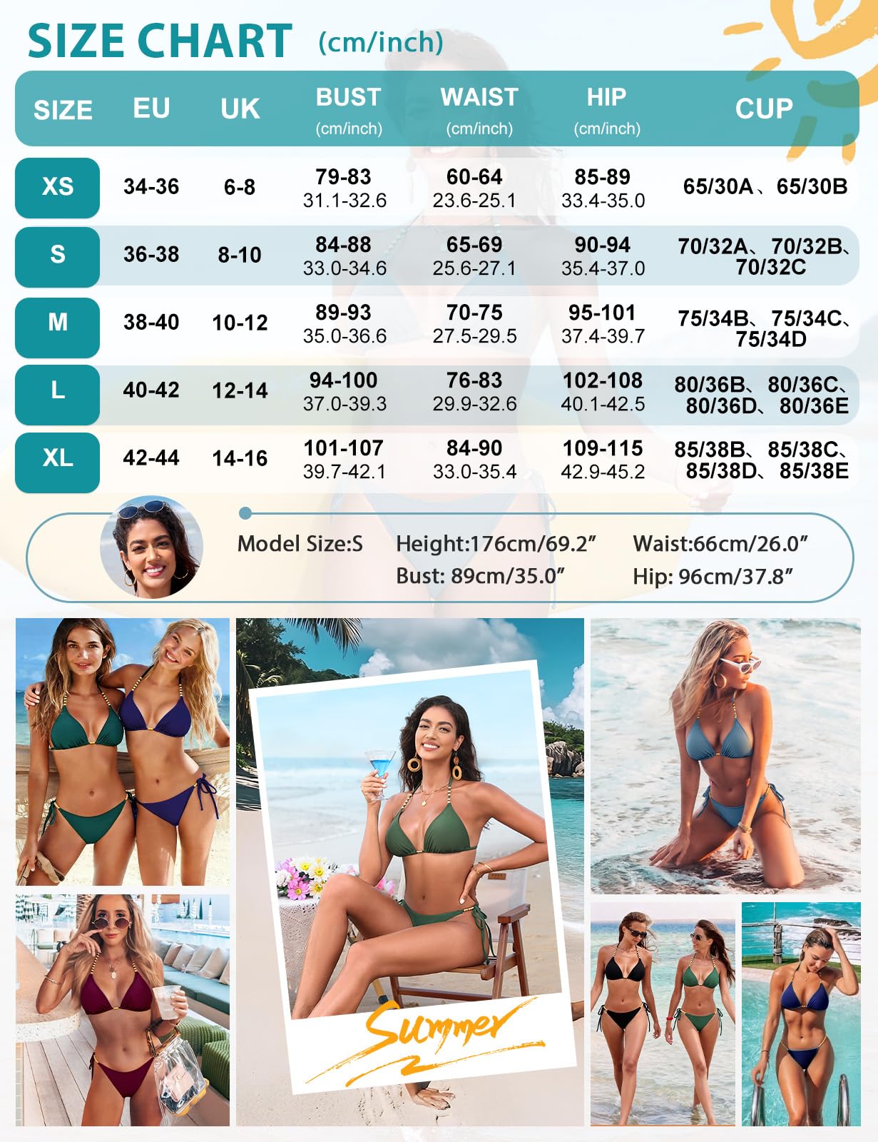 Traje de Baño 2 Piezas Sexy Push Up con Relleno Conjuntos de Bikini Correas Laterales Braga de Bikini para Playa y Piscina