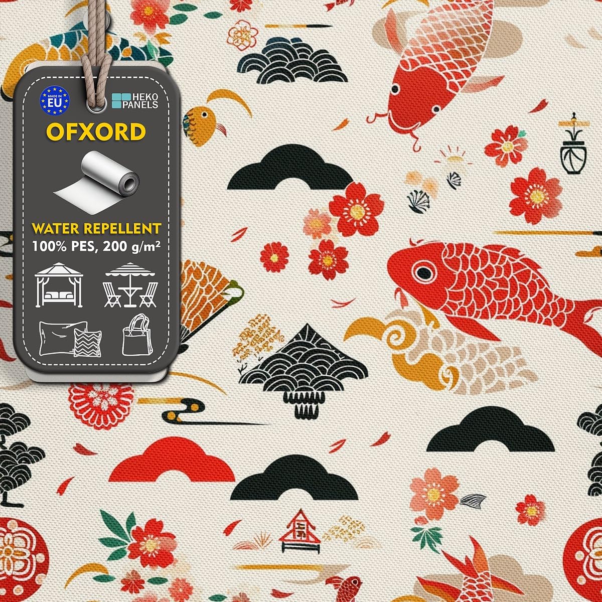 HEKO PANELS Tela Oxford impermeable primavera Japón Koi 5 metros 155 x 500