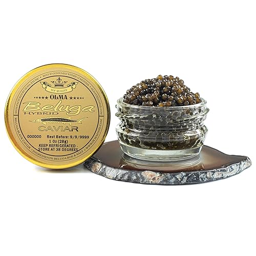 Envío nocturno - Caviar negro híbrido OLMA Beluga de esturión de Italia - Caviar mejor calificado del mundo - 1 onza 099oz