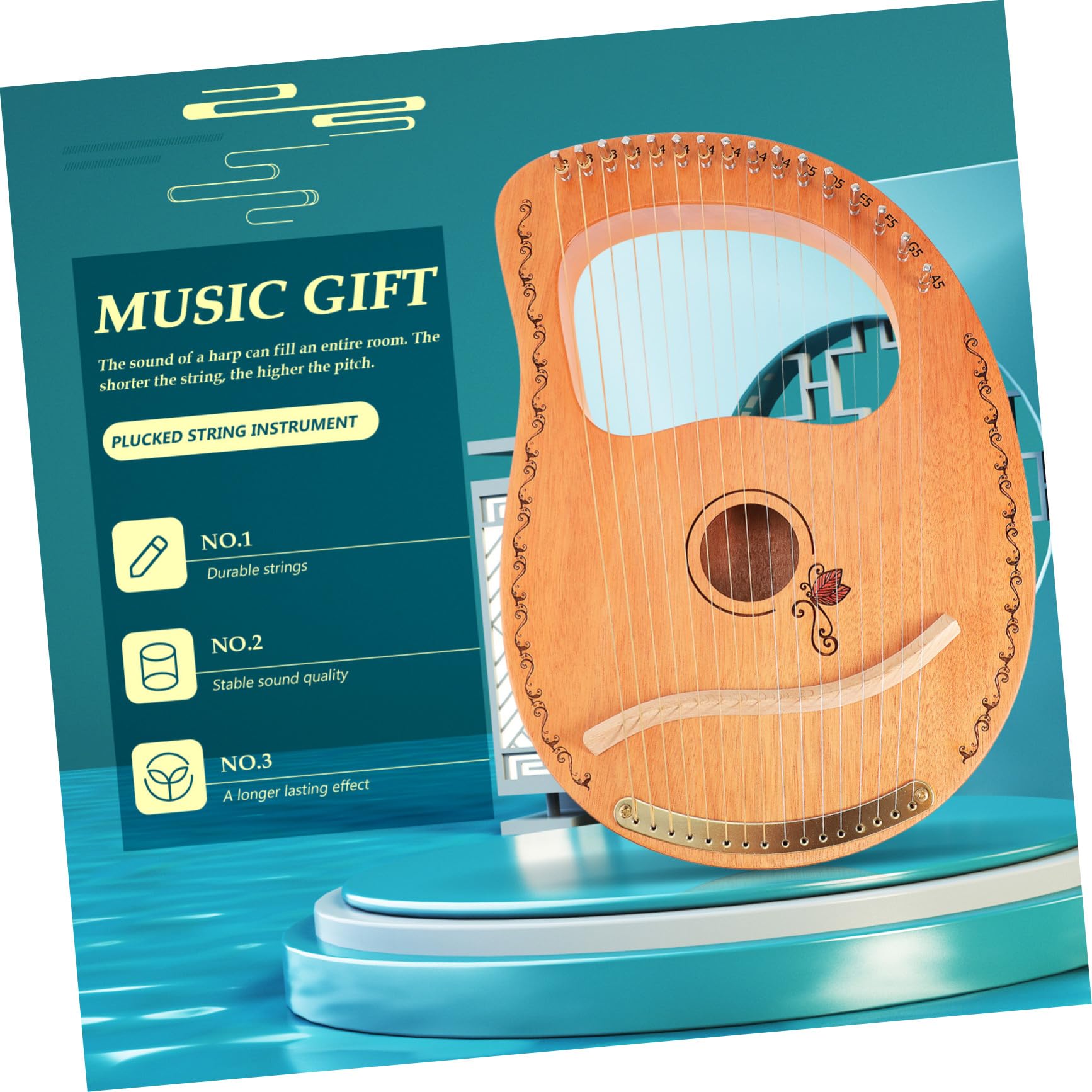 Zarte Lyra Harfe mit Glatter Oberfläche und für Harfe Musikliebhaber Anfänger Musikinstrument 16-saitige Tragbarem Design