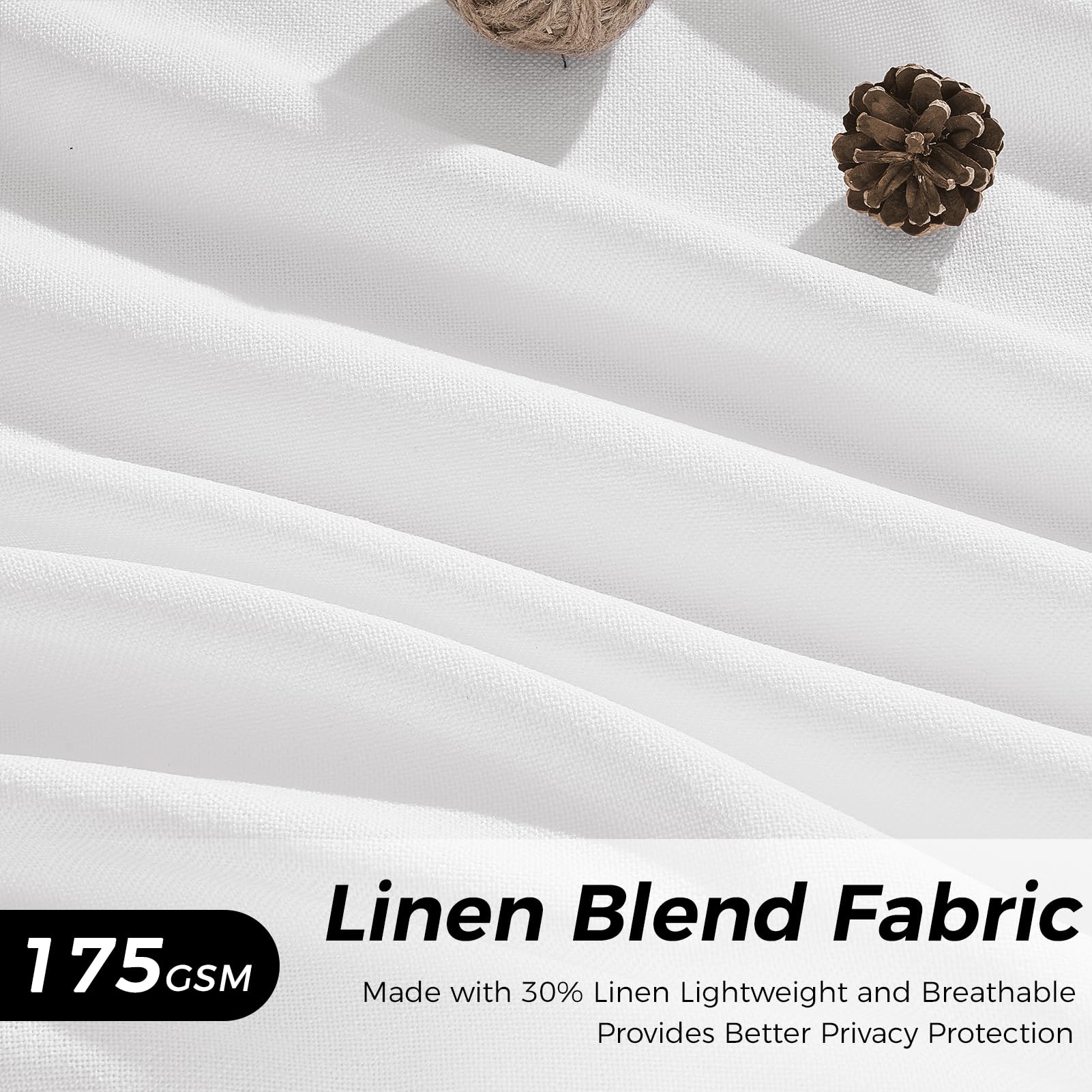 CUTEWIND Gardine Weiss Leinen Halbtransparent 2er Set Vorhänge Wohnzimmer Modern H 200 x B 140 cm, Vorhang Weiß Leinen Schlafzimmer Curtains Living Room, mit verdeckten Schlaufen