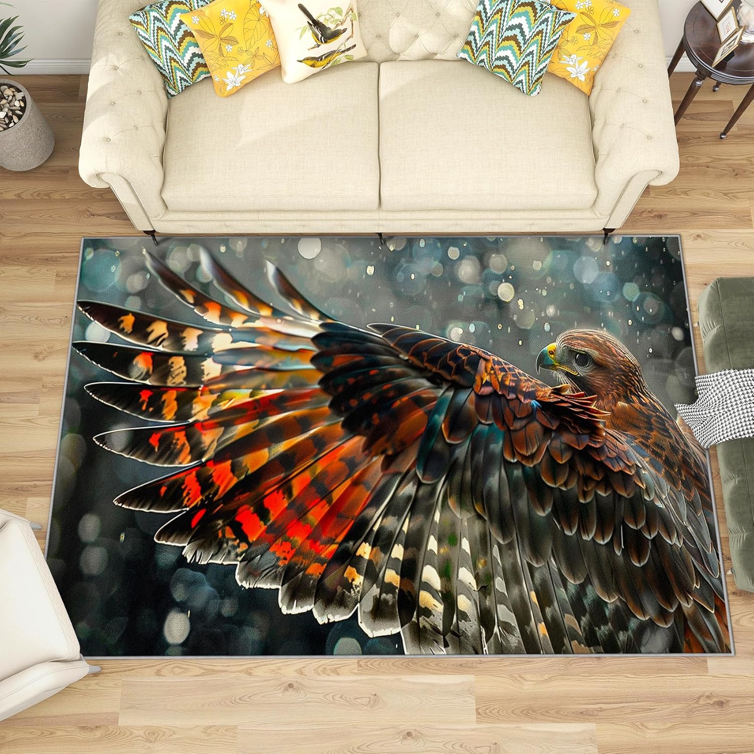 Eagle Rugs for Living Room - 2x3 Rug - Eagle Rug - 3D Wild Bird Area Rug - Kids Boys Nursery Rugs - Wild Animal Carpet - Soft Washable Non Slip Low Pile Home Decor