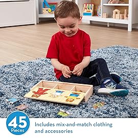 Melissa & Doug Wooden Bear Family Dress-Up Puzzle, 45 Pieces Mix and Match Outfits, Sorting & Matching Toy with Storage Case, Educational Puzzle for Toddlers Ages 3+