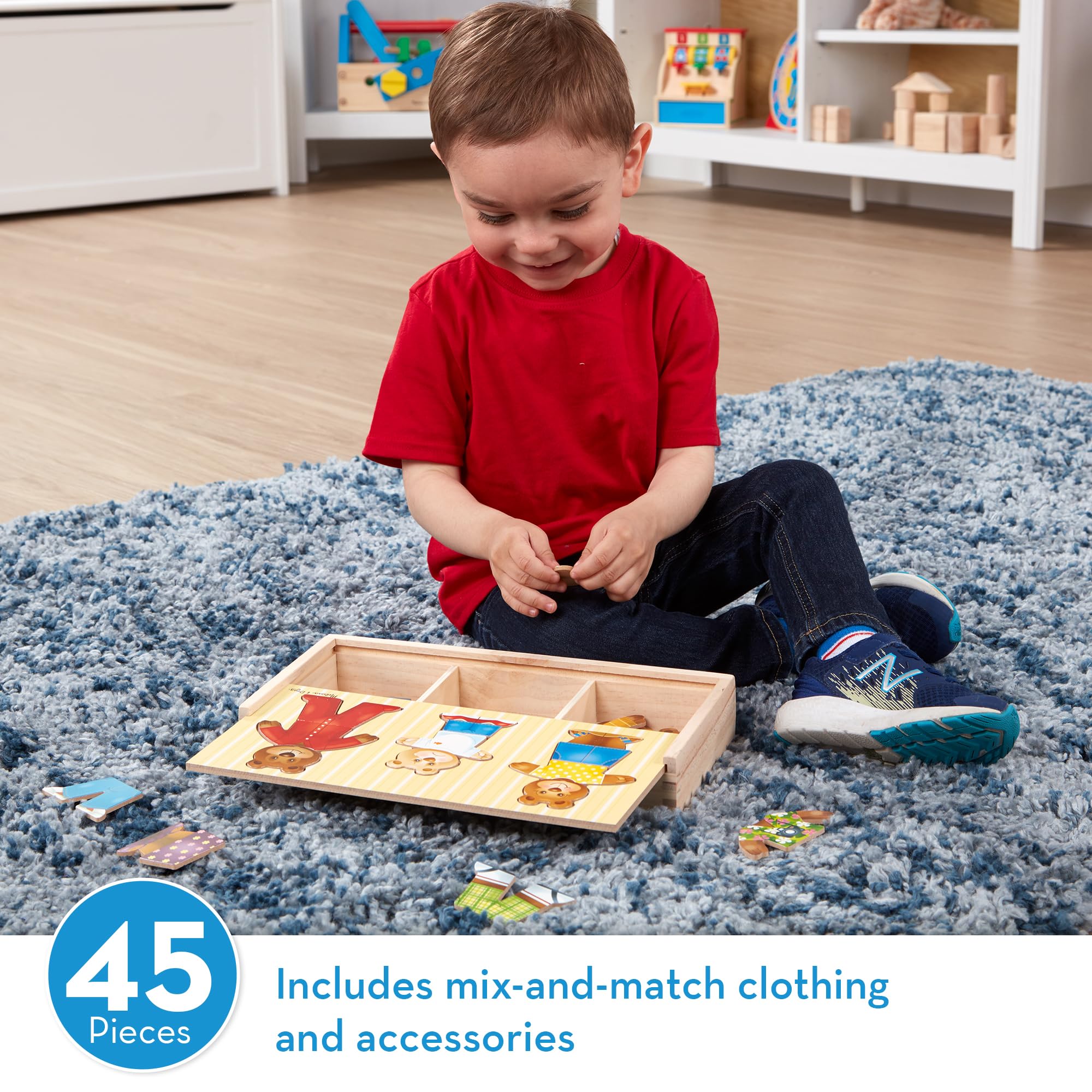 Melissa & Doug 3770 Mix 'n Match Wooden Bear Family Dress-Up Puzzle With Storage Case (45 pcs)