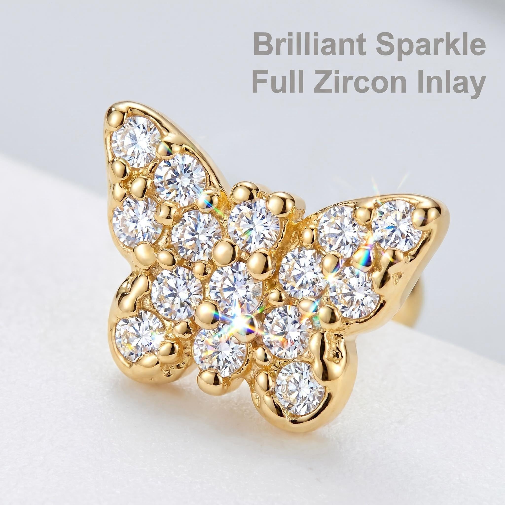 14K Gold Plated Butterfly Stud Earrings for Women Small Hypoallergenic Cubic Zirconia Earrings Trendy Dainty Cute Screw Back Ear Studs Minimalist Everyday Wear
