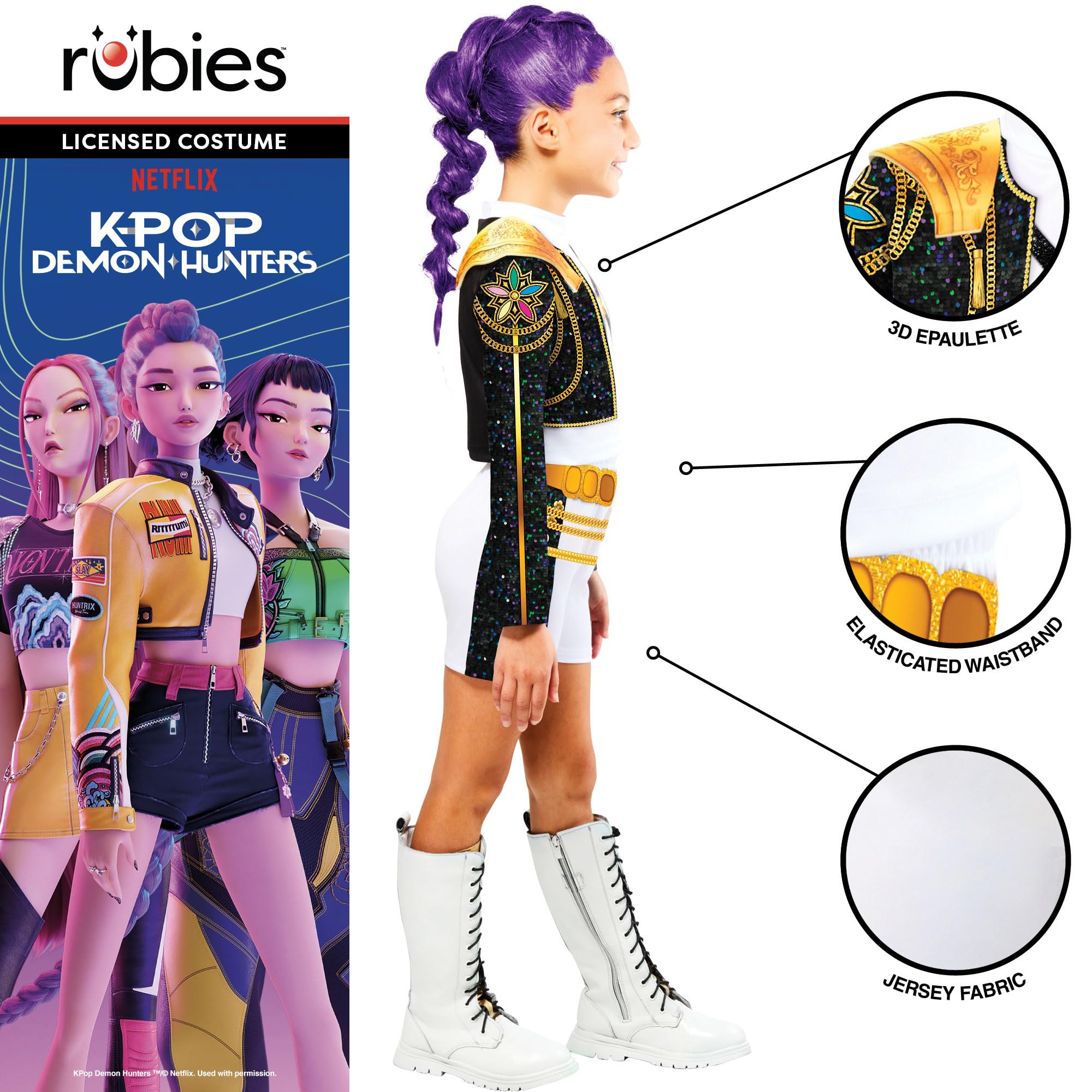 Rubies Official Netflix K-Pop Demon Hunters Rumi Golden Classic Child Costume, Kids Fancy Dress, Size Age 6+ Years - Image 3