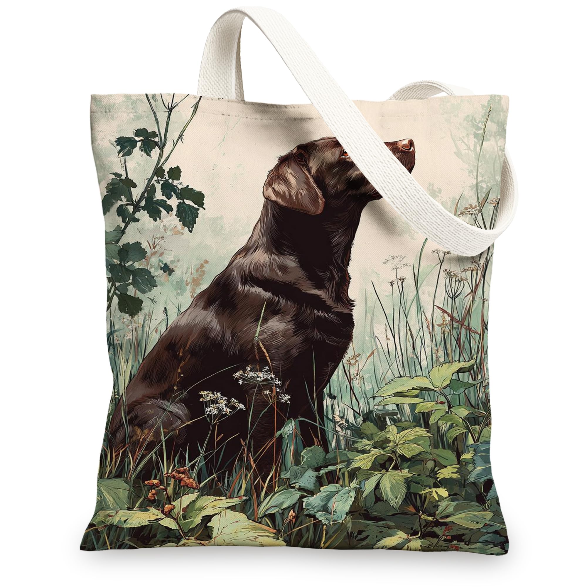 Labrador Canvas Tote Bag, Vintage Reusable Grocery Bags, Eco-Friendly Lightweight Shoulder Bags, Brown, 13x15 Inch