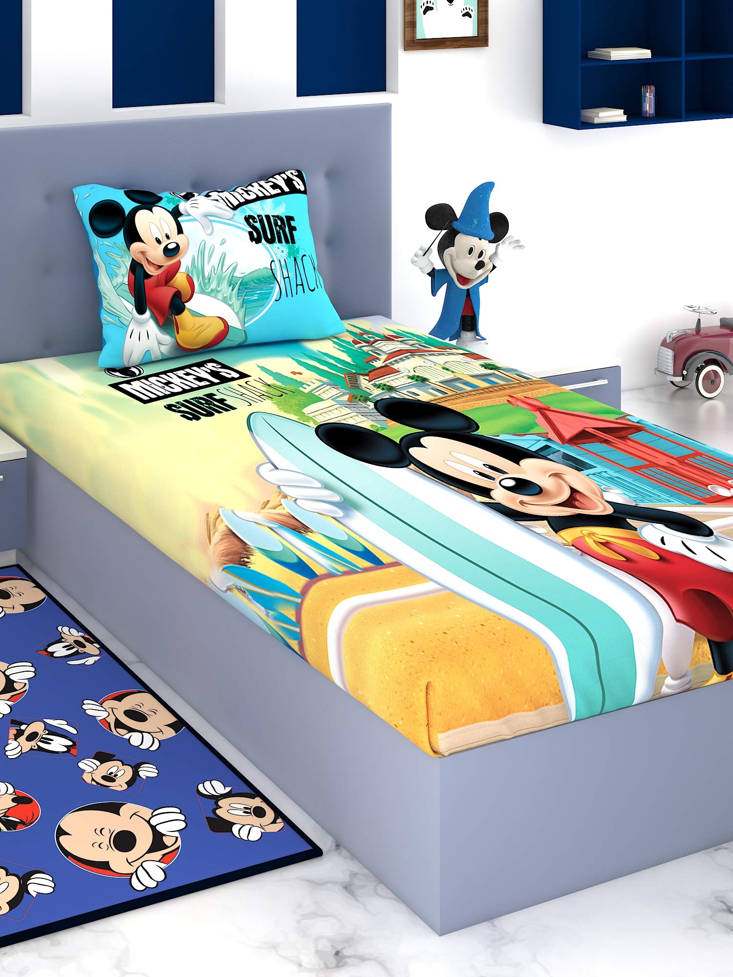 Athom Living Disney Mickeys Surf Shack Mickey Mouse Cotton Single Bedsheet Set (B09QM173X7) Amazon Price History, Amazon Price Tracker