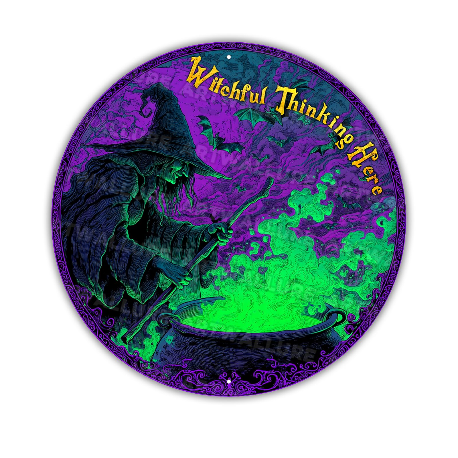 Vintage Metal Tin Sign Halloween Witch Witchful Thinking Here Decor Gothic Wall Art Retro Plaque Spooky Home Cafe Decor 8x8inch Custom Private Property Signs Outdoor