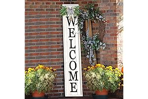 White Welcome Wood Sign - 45"x9" Vertical Leaner Farmhouse Sign for Front Door Home Decorations