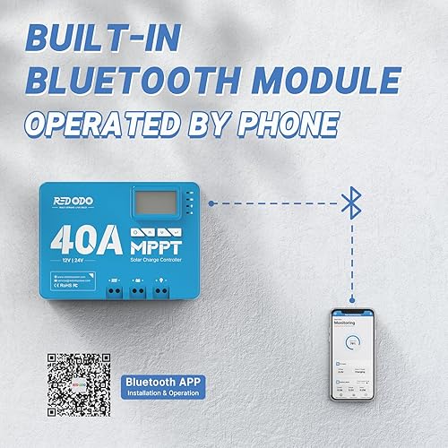 Miniatura 5 de Redodo Controlador de carga solar de entrada de 40 amperios MPPT 12V24V DC con módulo Bluetooth incorporado, pantalla LCD ajustable de parámetros