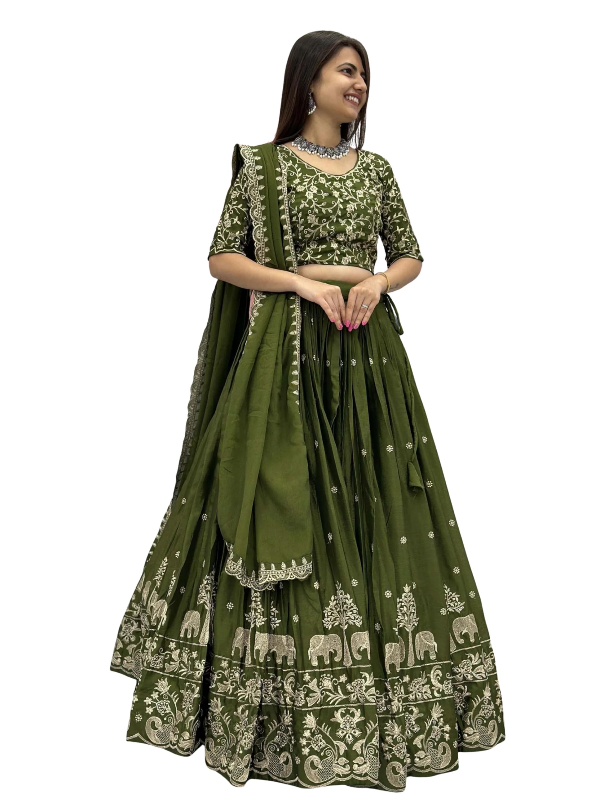 Women's Semi Stitched Chinon Lehenga Choli with Embroidery Work and Dupatta, 2.5 Meter Flair, Festive Wedding Traditional Ethnic Wear-image-42