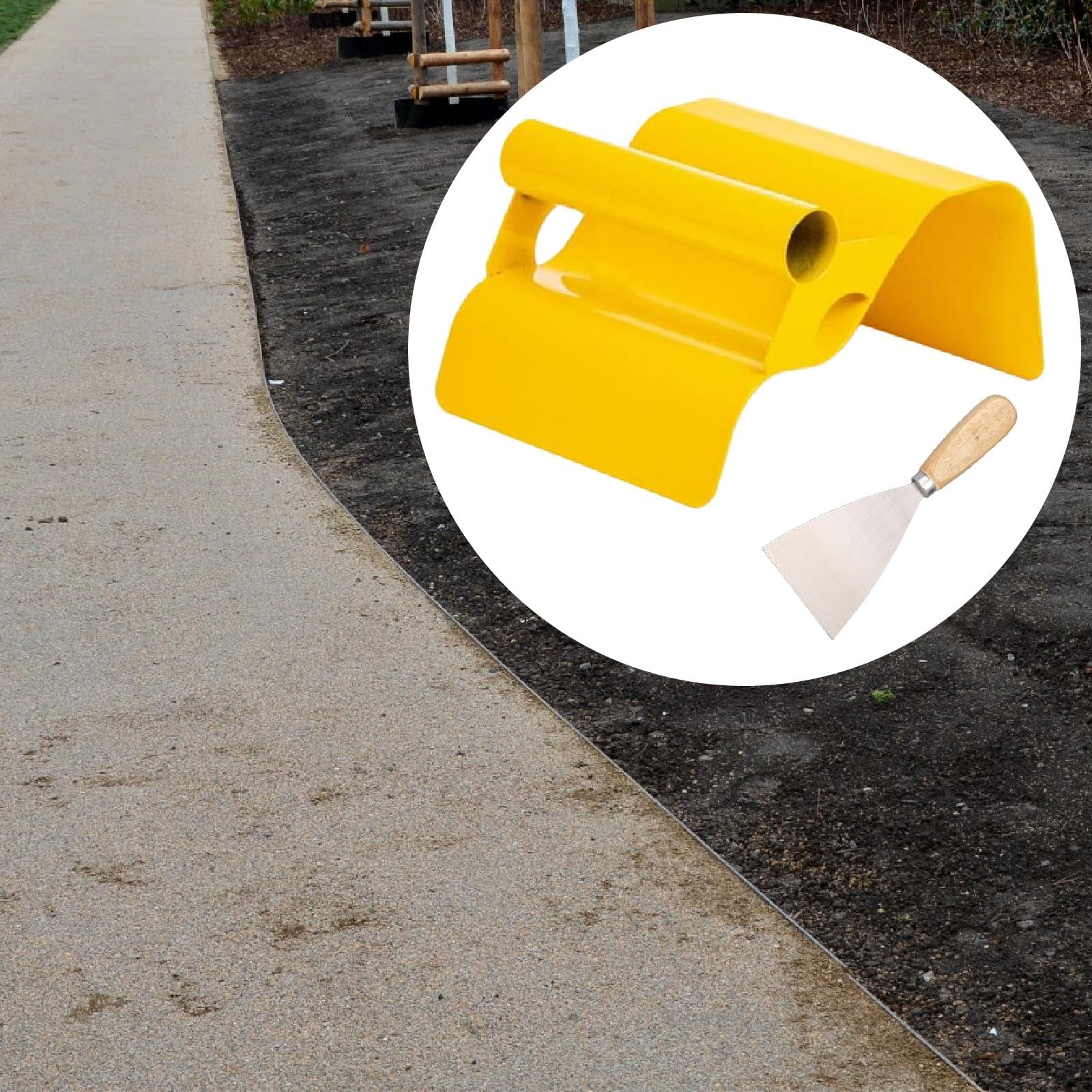 Juego de 2 Paletas para Cemento, Espátulas con Borde de Acero Al Carbono, Mango Antideslizante, Multiusos, Adecuadas para Aceras, Patios, Jardines Y E, Onda Amarilla