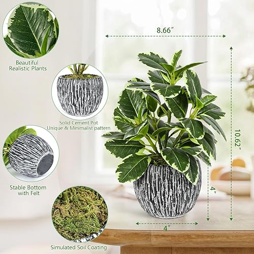 Miniatura 4 de Plantas artificiales para interiores y exteriores, planta de hoja de roble abigarrada sintética, plantas falsas en maceta, decoración artificial