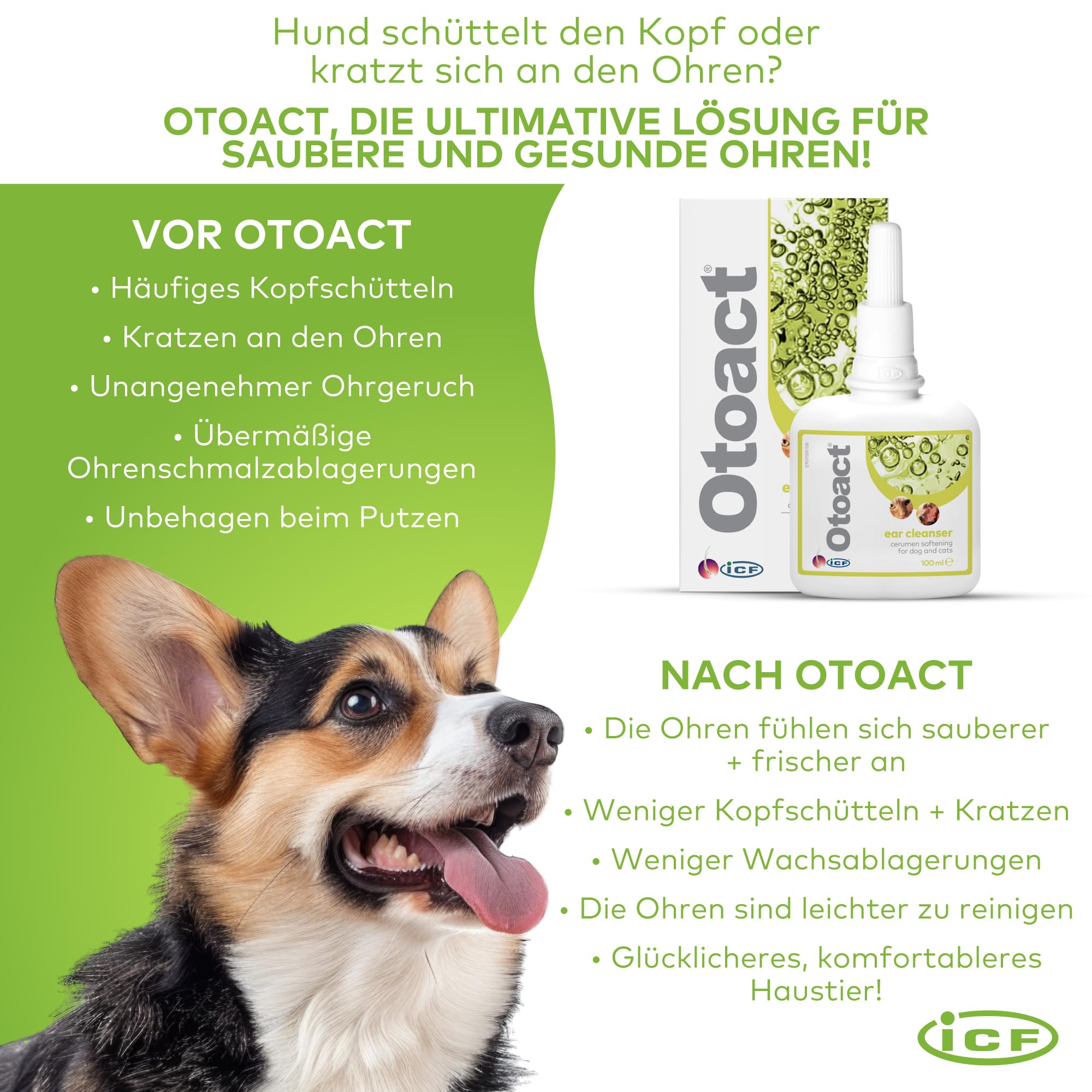 Otoact Ohrenreiniger für Hunde & Katzen | Sanfte Ohrreinigungslösung | Entfernt Ohrenschmalz & Unterstützt die Ohrenhygiene | Einfache Anwendung & Nicht reizend | 100ml