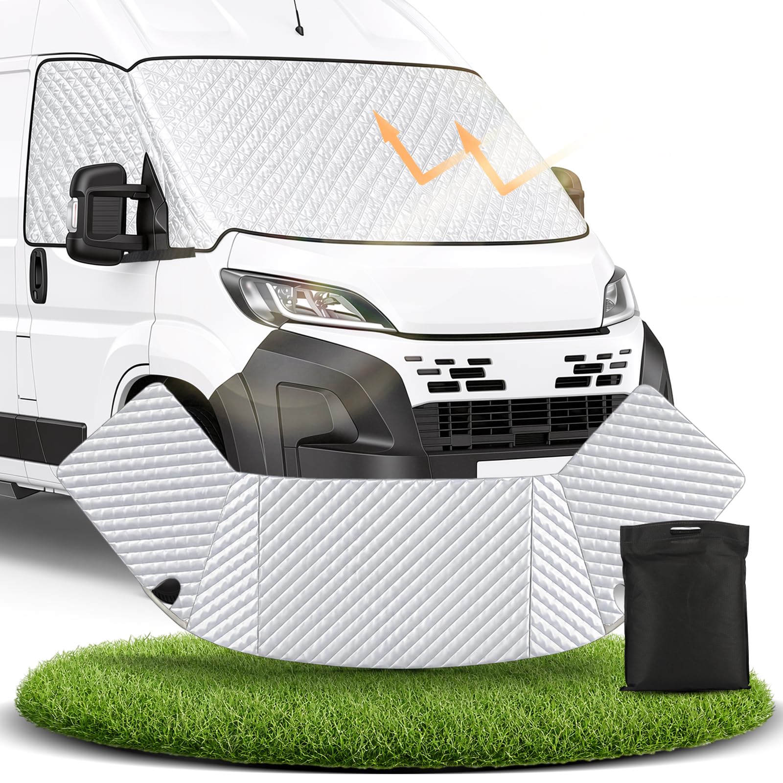 Thermische Fenstermatte Silber Thermische Abdeckung für FIAT Ducato, Citroen Jumper X250/290 von 2006-2025, Wohnmobil Sonnenschutz Frontscheibenabdeckung, Ganzjahresschutz gegen UV, Hitze, Frost