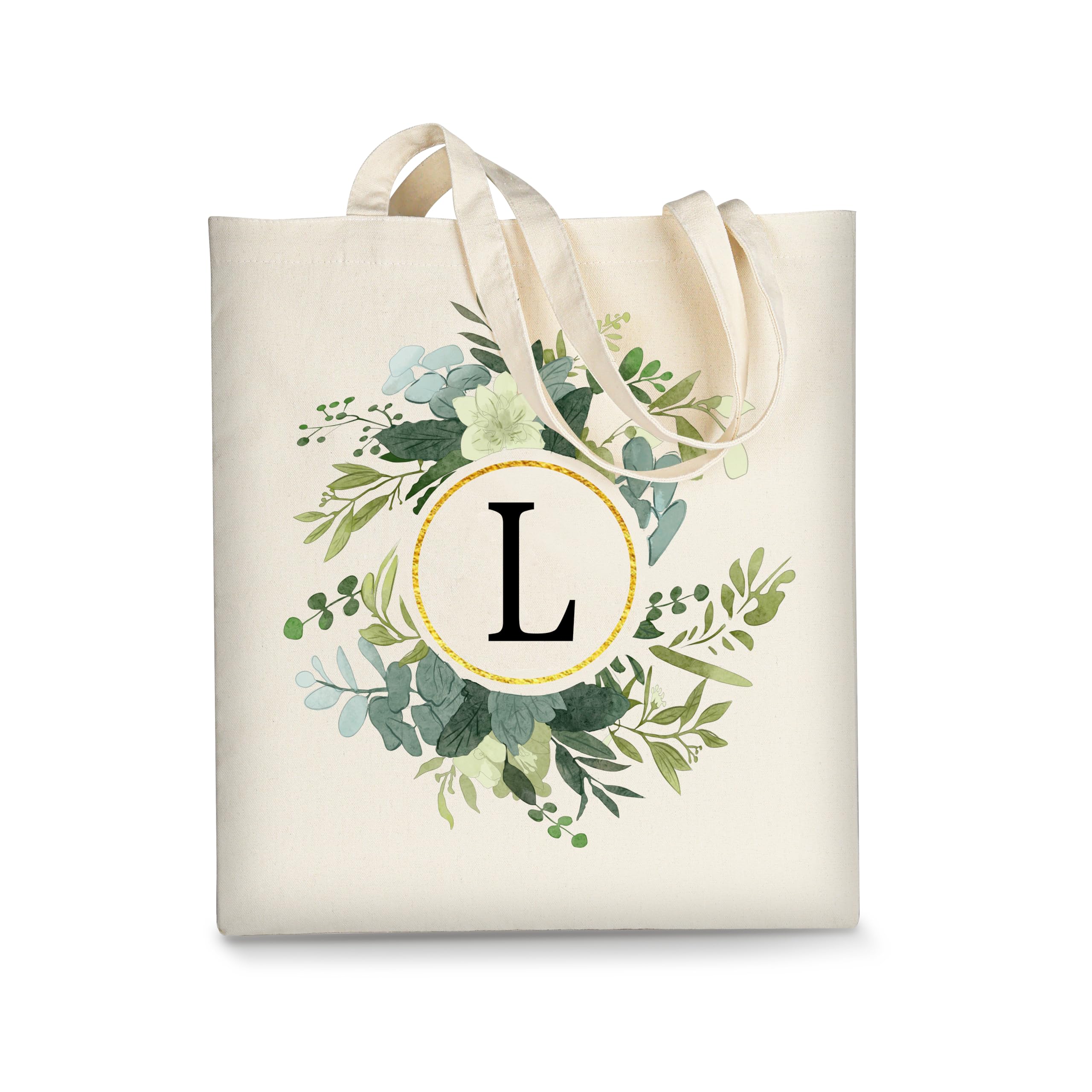 AUSVKAI Canvas Tote Bag for Women, Cute Aesthetic Leaf Initial Trendy Cotton Reusable Personalized Birthday Bags