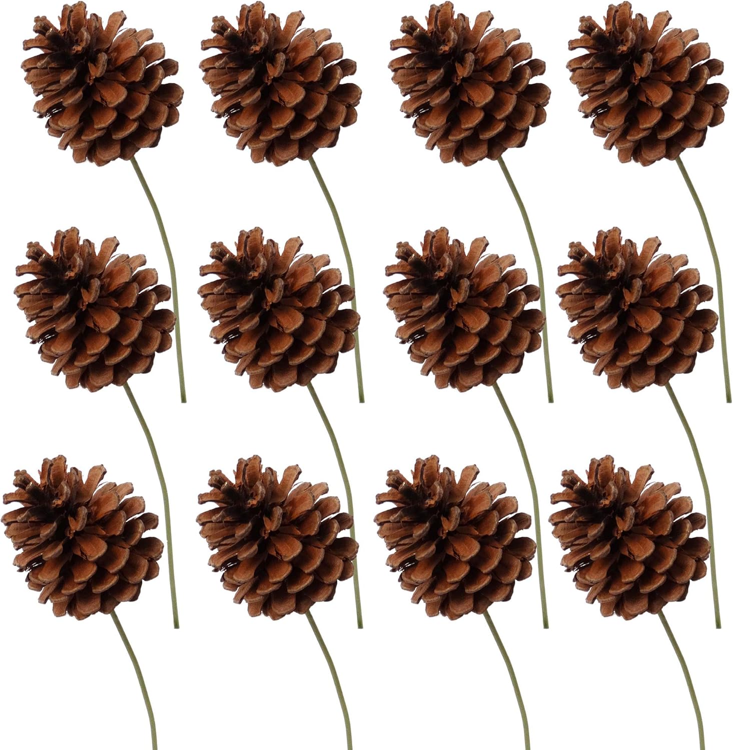 Natural Brown Pine Cone Picks | 2.5 Wide | Real Touch Feel | 12 Pack | Artificial Pine Cones | for Christmas, Home, Kitchen, Office, & Holiday Party Decor
