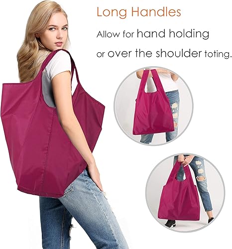 Vista 260 de BeeGreen Bolsas para comestibles, lavables a máquina, paquete de 12 bolsas extragrandes reutilizables, resistentes, plegables con banda Moss Marrs