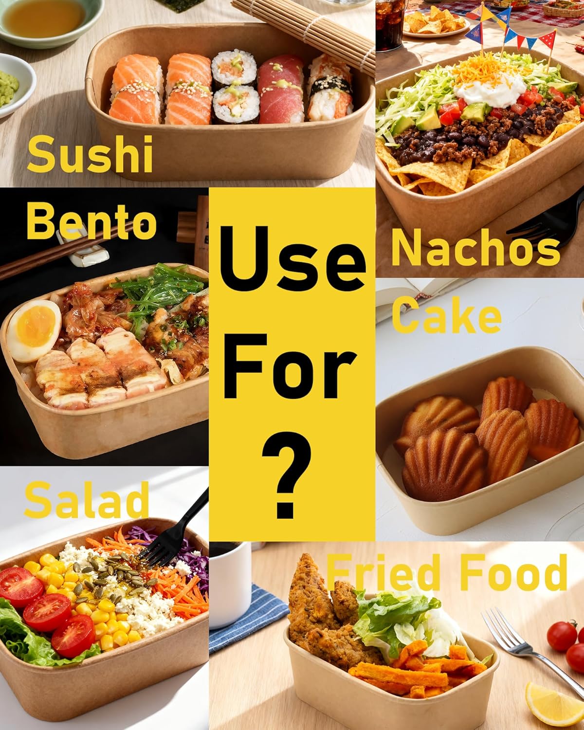 25OZ Paper Food Containers【with Lids & Forks】Disposable Meal Prep Containers 50 Pack Rectangle Take Out Box for Salad, Hot/Cold Food, Treat Serving Bowls for To Go Food, Office Lunch, Picnic, Party