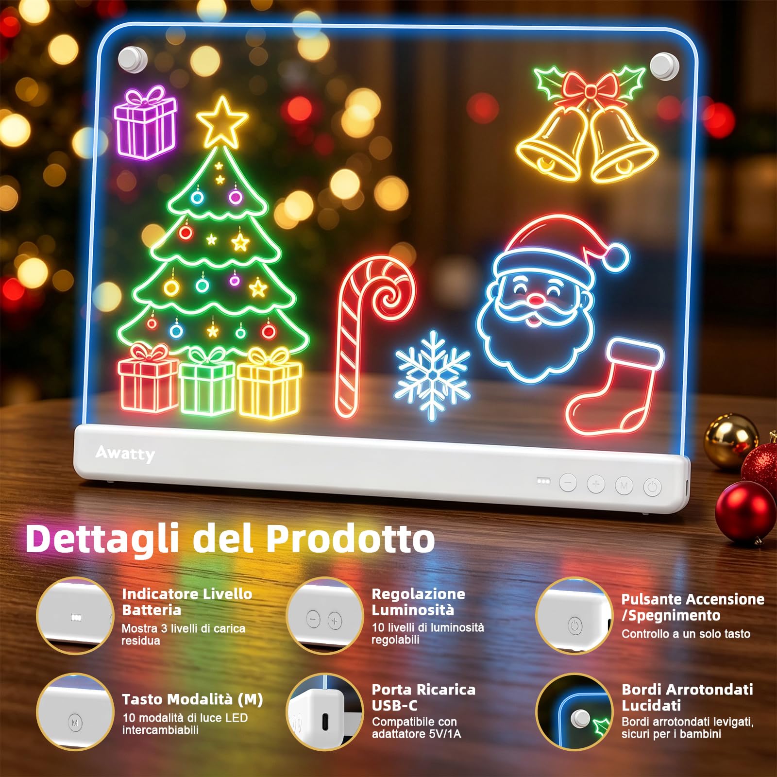 Awatty Lavagna da Disegno a LED, Giocattoli Regalo Bambini Bambine (Bianca)