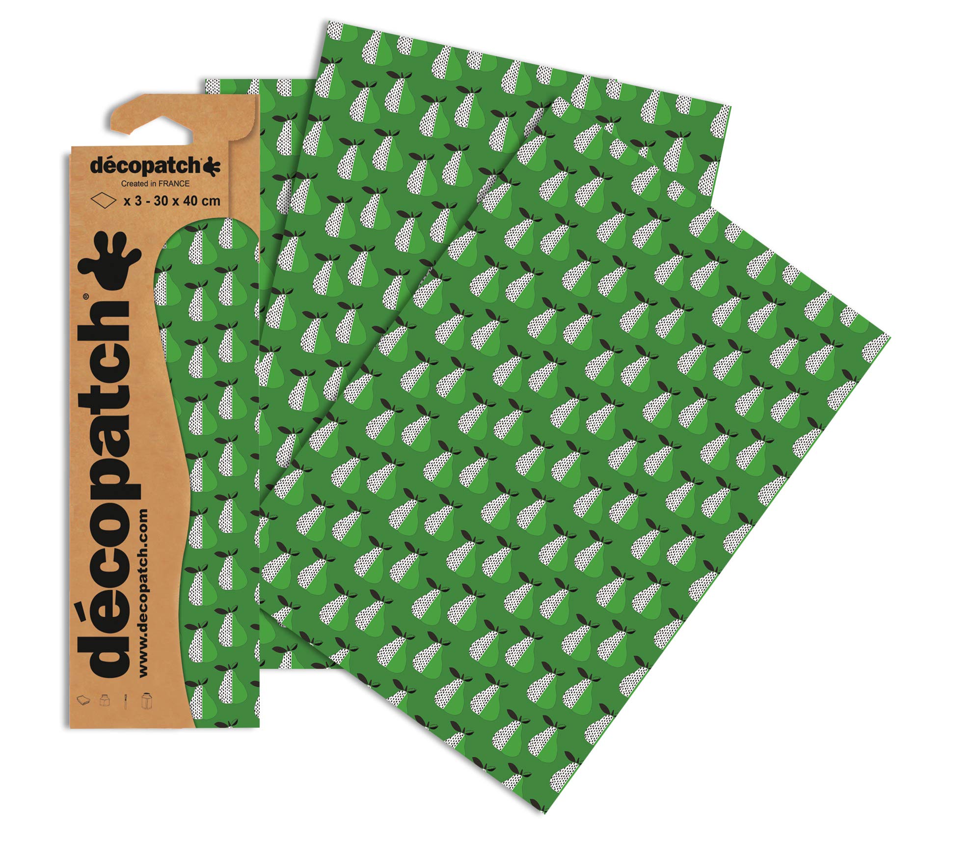Décopatch C721O - A pocket of 3 sheets of printed paper 30x40 cm, Pears - DIY - Customisable Décor - Completely Personalise - Creative + Leisure Activity