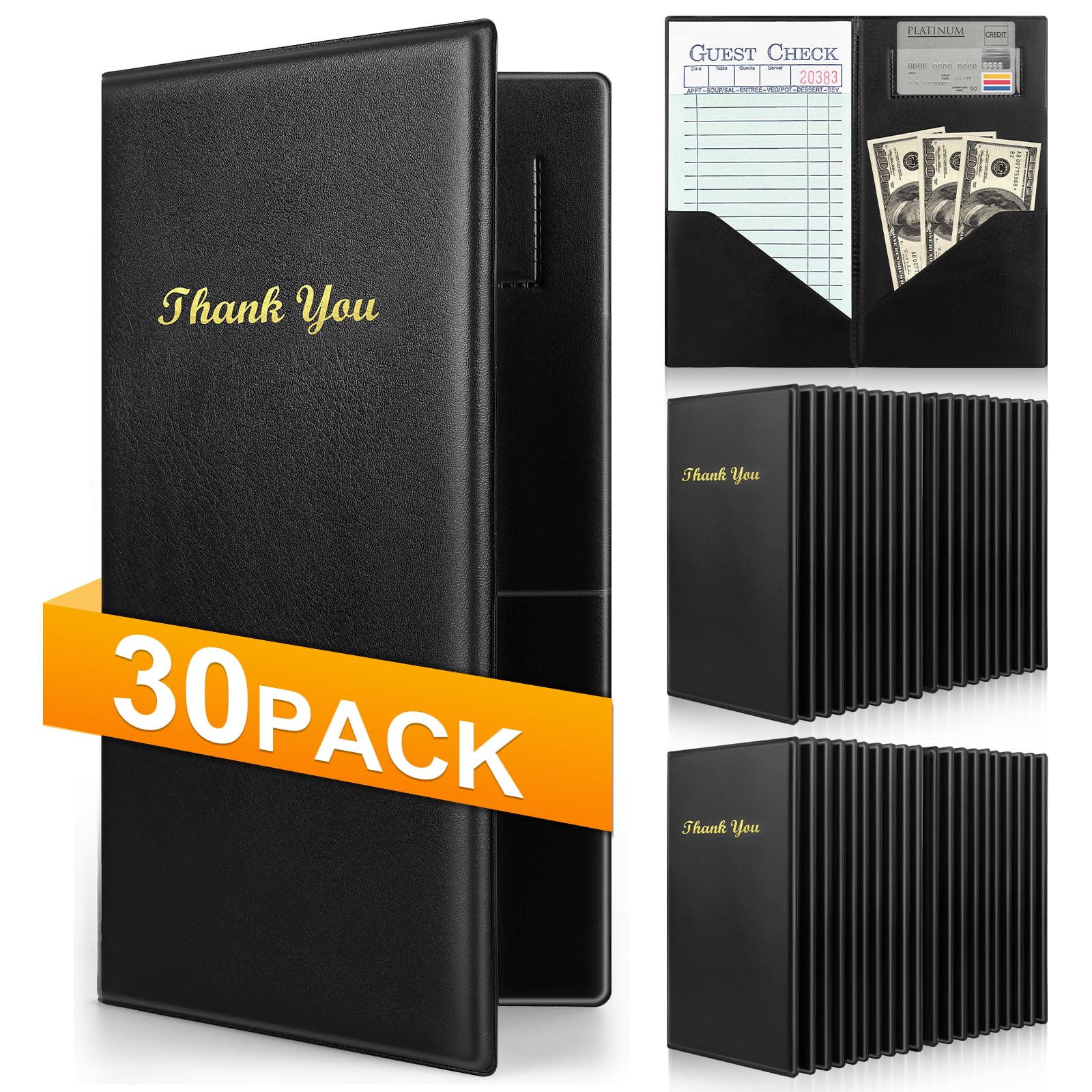 30 Pcs Server Books, Check Presenters for Restaurants, PVC Server Books for Waitress Guest Check Holder