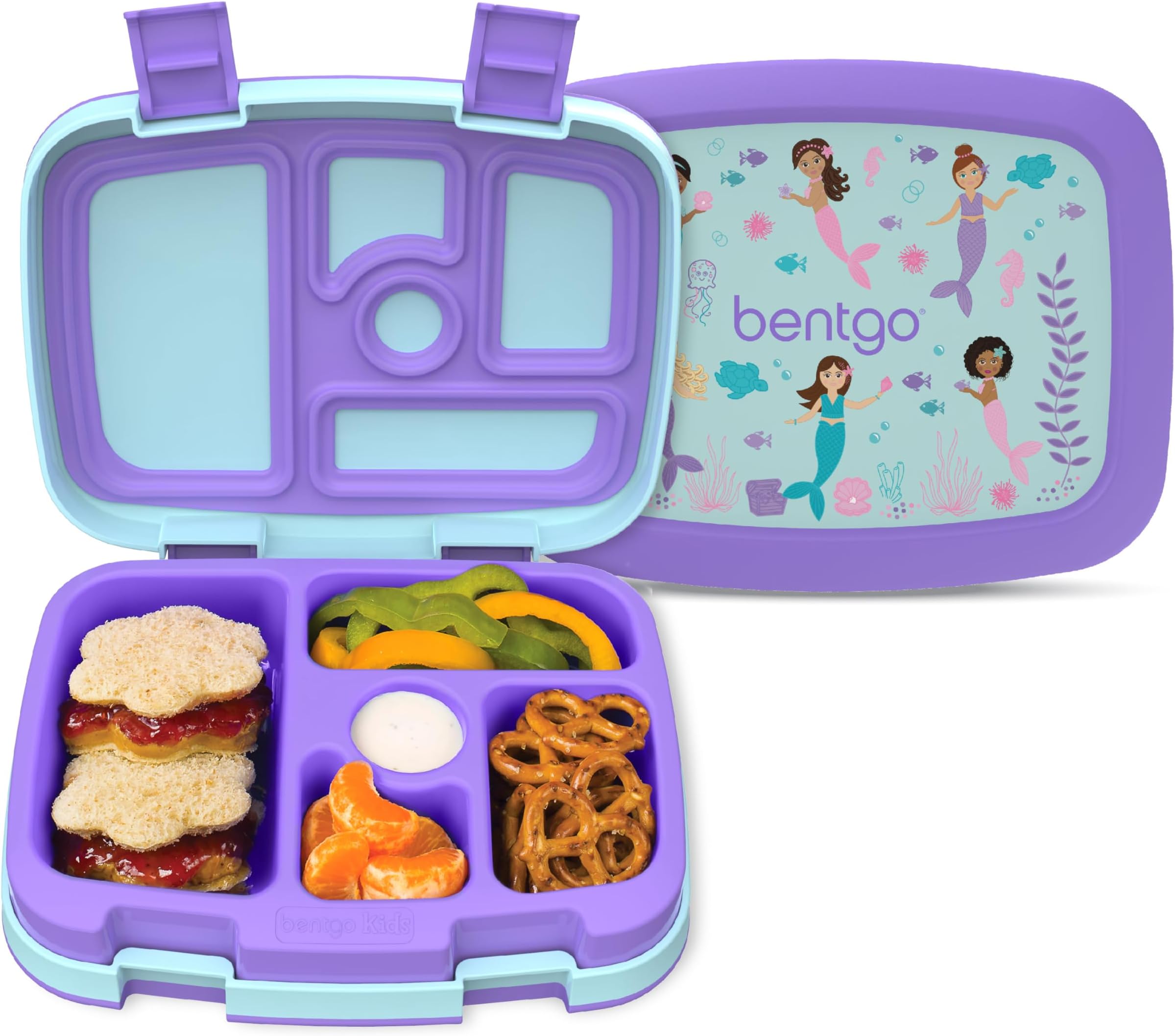 Bentgo Kids Prints Leak-Proof, 5-Compartment Bento-Style Kids Lunch Box - Ideal Portion Sizes for Ages 3 to 7 - BPA-Free and Food-Safe Materials - 2020 Collection - Mermaids in the Sea