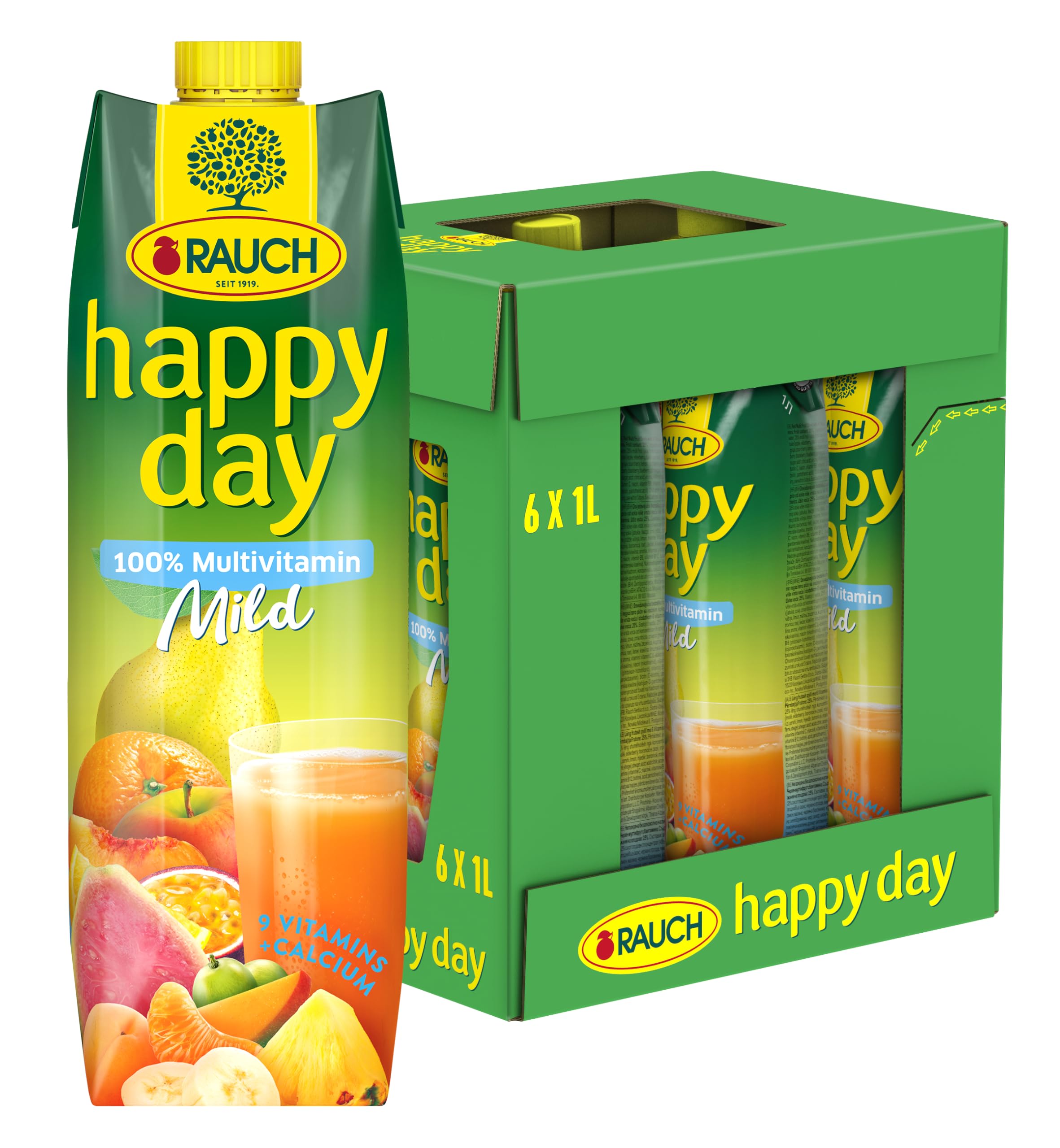 Rauch Happy Day Multivitamin mild | sanft und säurearm | mit 9 wertvollen Vitaminen und Calcium | 6x 1l Tetra Prisma