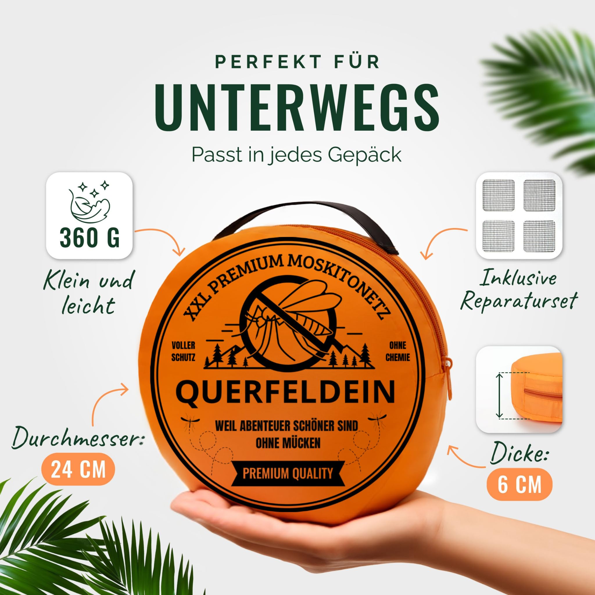 Querfeldein | Moskitonetz Bett - Mückennetz für Doppelbett 180x200 | Outdoor Mosquito net für Camping & Reise | Fliegennetz, Bettvorhang, Mückenschutz für Kinderbett, Balkon oder Terrasse