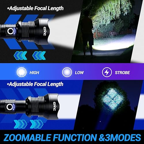 Miniatura 2 de Linterna recargable LED P70 cuentas de lámpara, Zoomable, 90000 lúmenes, linterna táctica, IPX6 impermeable, iluminación 3 modos y llavero linterna