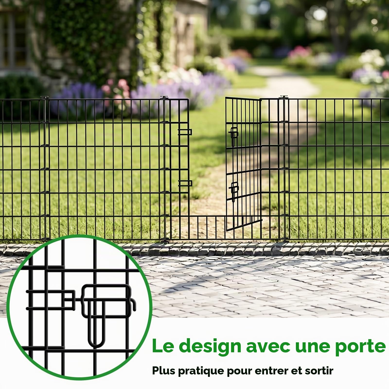 ARIFARO Clôture Décorative de Jardin 5 Panneaux Longueur Totale 3,5m (81 cm H x 71 cm L) - Barrière Pour Animaux de Compagnie en de Métal avec 4 Panneaux + 1 Portail Pour Lapins et Patio