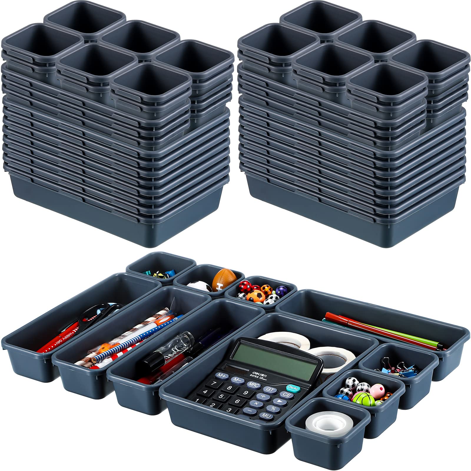 Photo 1 of Yaomiao 64 Pcs Interlocking Desk Drawer Organizer Tray with 3 Different Sizes Office Drawer Organizers Dividers Storage Bins for Kitchen Bathroom Bedroom Office Supplies and Makeup