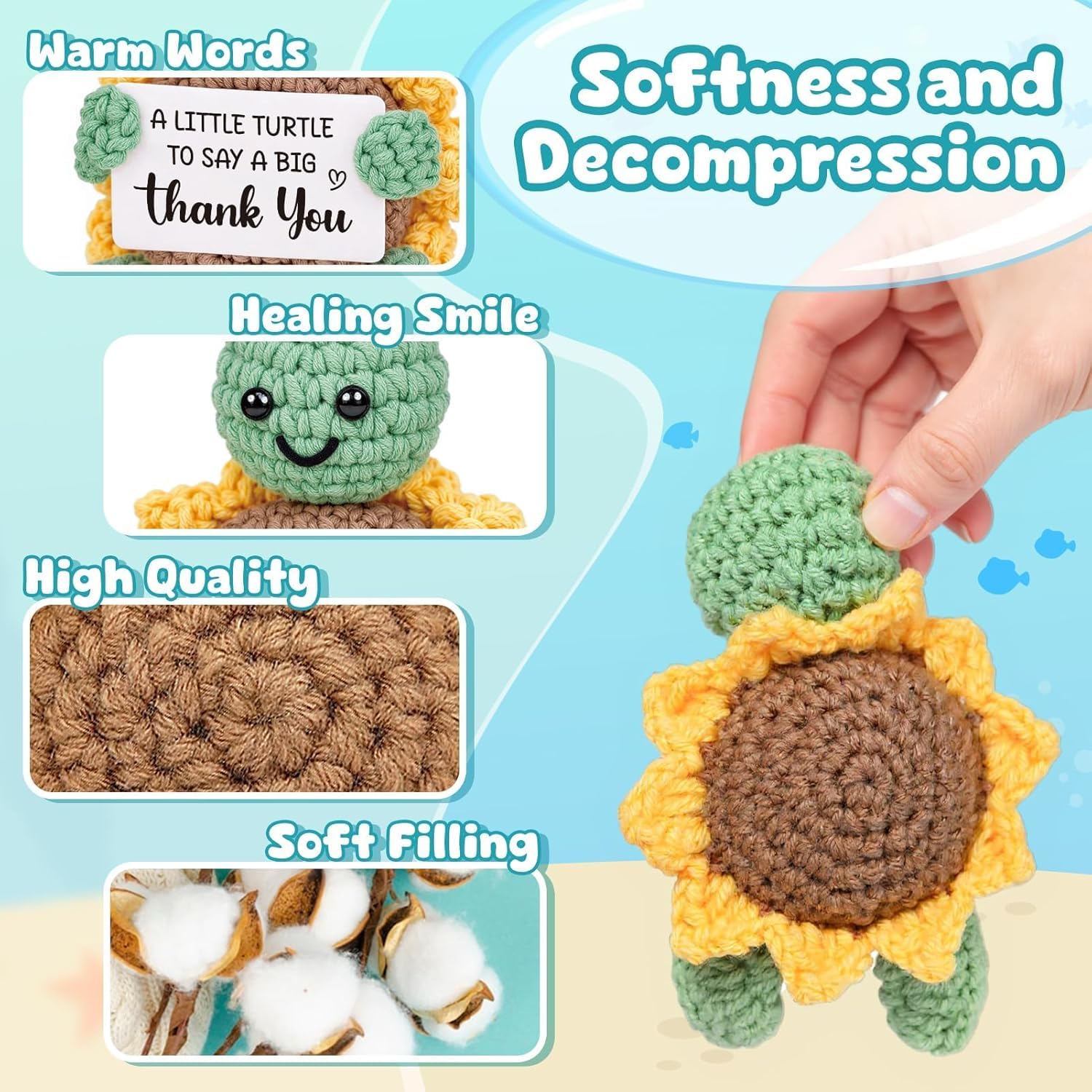 ALUNME Thank You Gifts for Women Men, Handmade Crochet Turtle with Sunflower Shell - Image 4