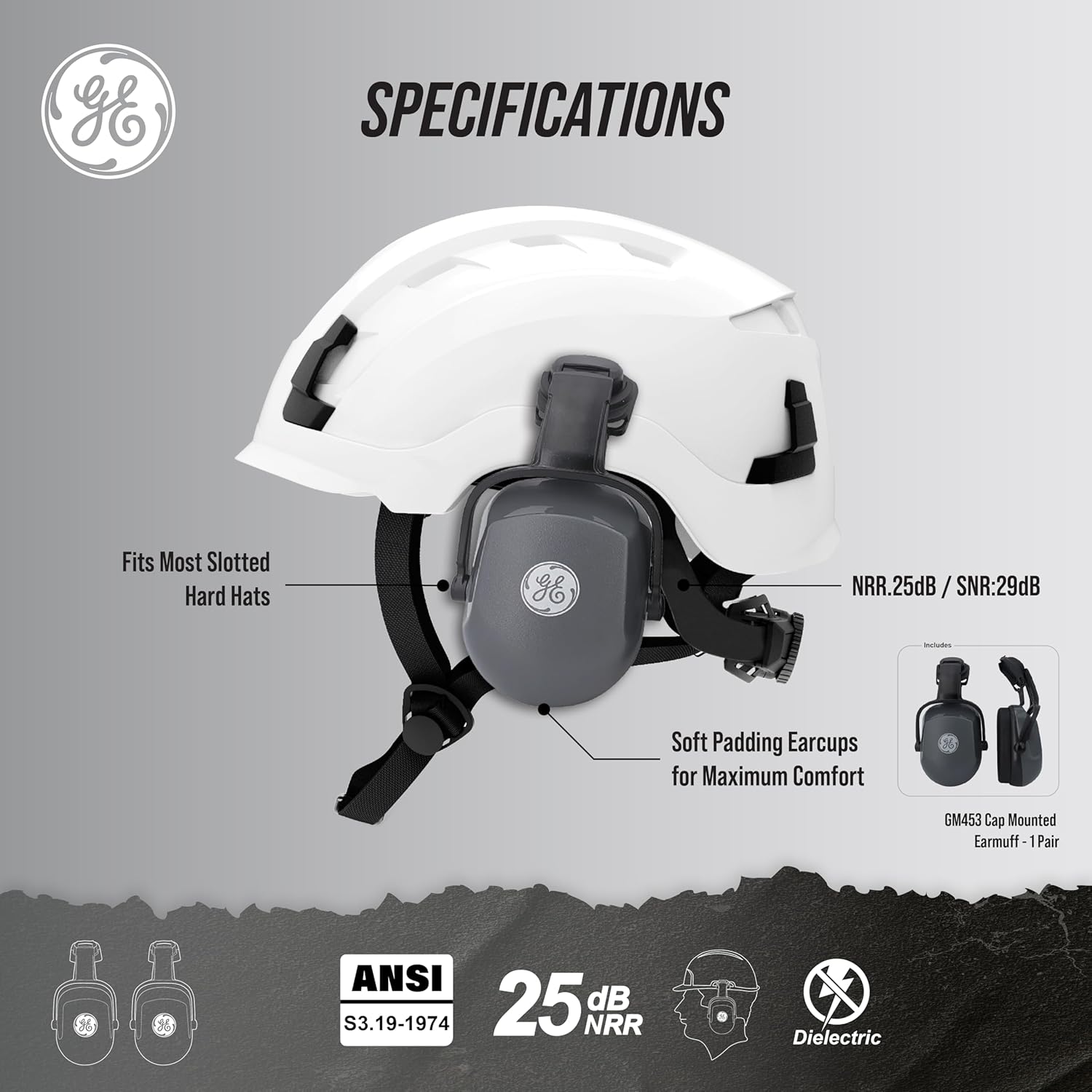 GE Safety Helmet with Cap Mounted Earmuffs, Non-Vented, with Koroyd Impact Absorbing Technology, Reduces Heat Stress, Hard Hat with Memory Foam Padding, ANSI Type 1 Class G & E, Yellow GH401Y