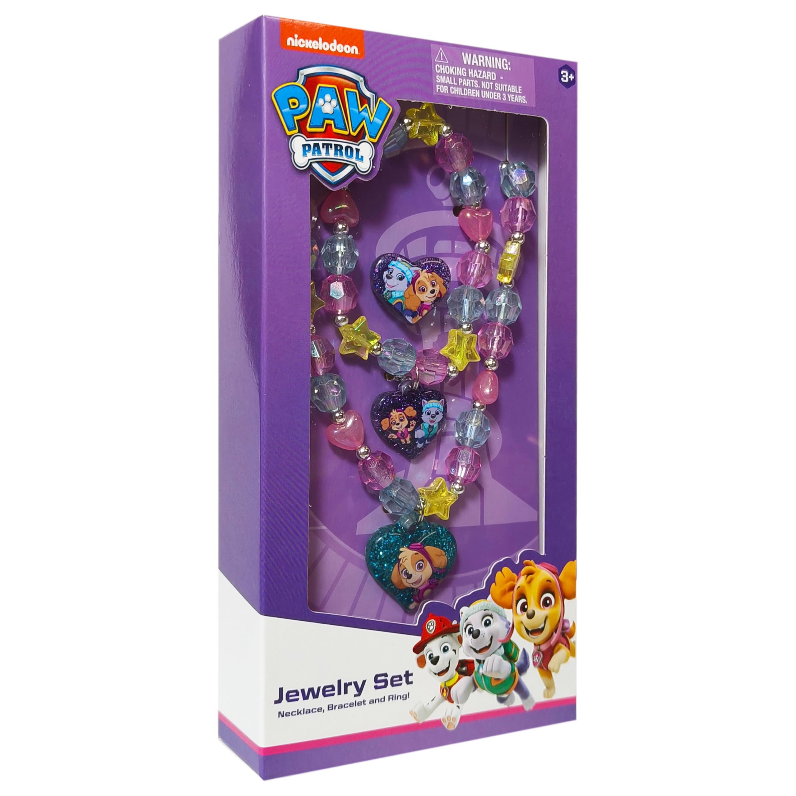 LUV HER Paw Patrol Girl's Jewelry Set - Dress up 3 Piece Toy Jewelry Box Set with Bead Necklace, Bracelet and Ring - Play Accessories - Ages 3+