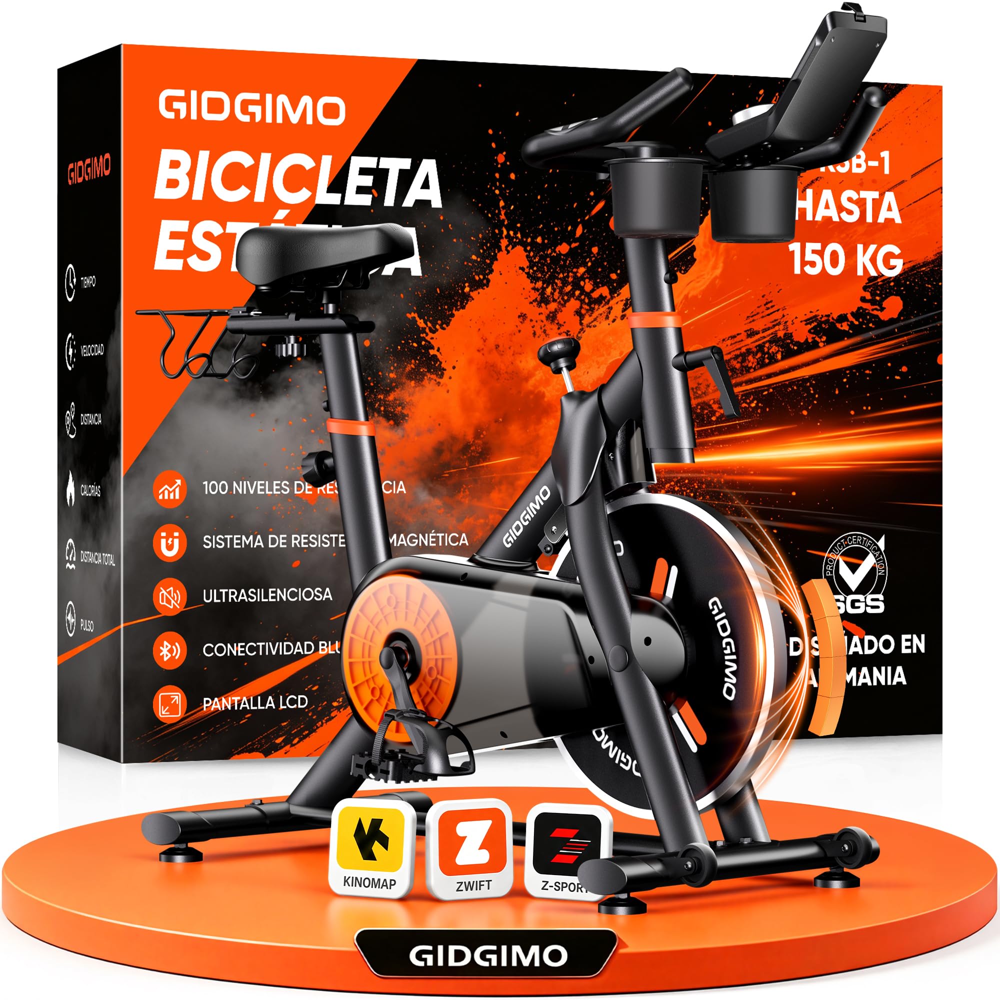 GIDGIMO 2026 Nuevo Bicicleta Estática Silenciosa para Casa con Resistencia Ajustable, Asiento Transpirable, Monitor LCD, Pulsómetro, Entrenamiento en Casa, Capacidad Máxima 150 kg