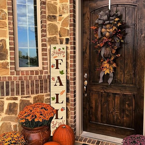Miniatura 7 de Letrero de otoño con texto en inglés "Happy Fall" para colgar en la puerta delantera, de madera, vertical, para interiores y exteriores, para