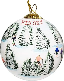 Art Studio Company Hand Painted Glass Christmas Ornament - Skiing The Glades Big Sky, Montana