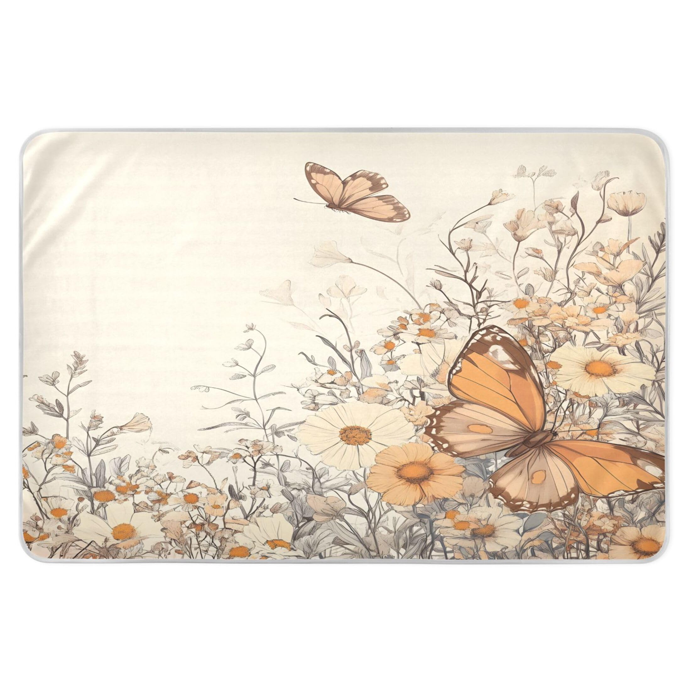 Takiito Vintage Wildflowers Butterflies Bed Pad Reusable Bed Underpad Washable Waterproof Leak-Proof Quick Dry Incontinence Pee Pad for Toddlers Kids Adults Pets 34x52 in