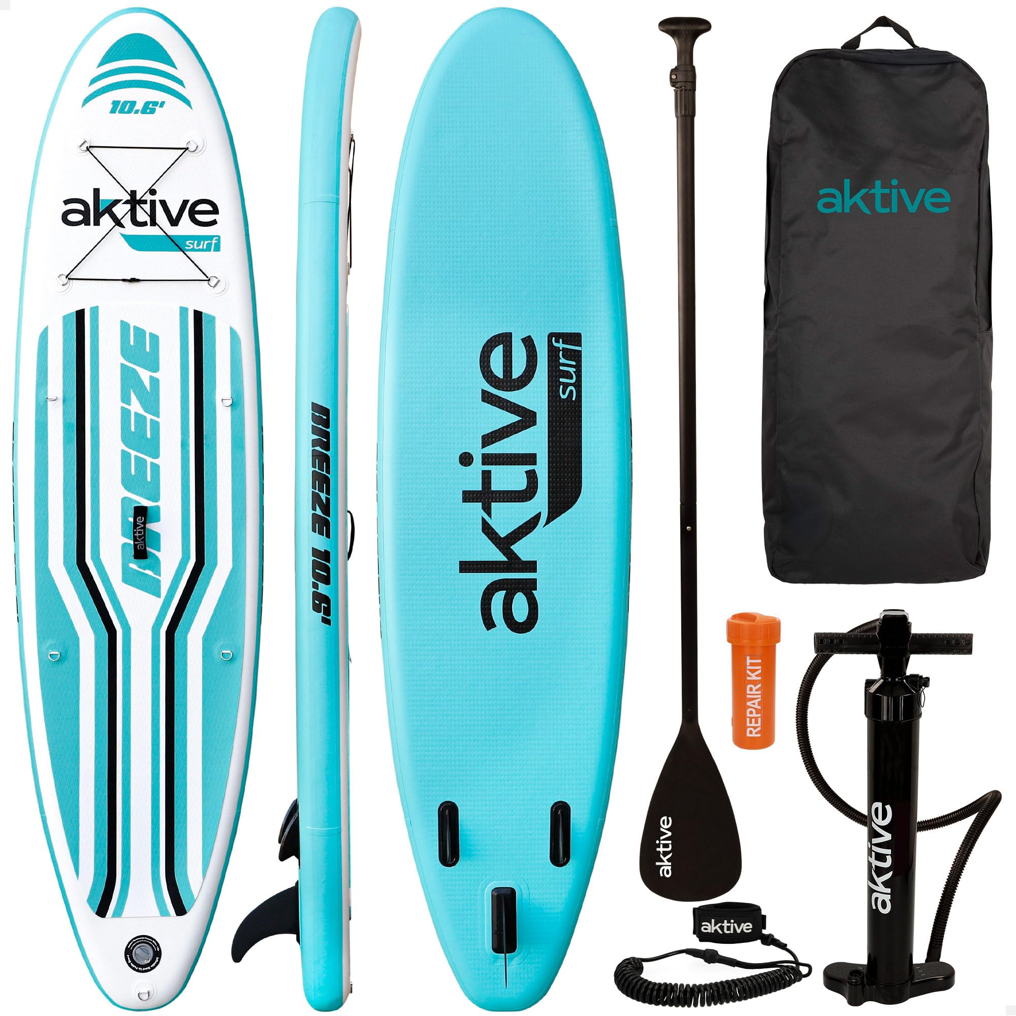 AKTIVE Tabla Paddle Surf Hinchable Iniciación All-​Round, Ligera, Superficie Antideslizante, Medidas 320x81x15 cm, Incluye hinchador, Remo, 3 Aletas y Kit de reparación (62053)