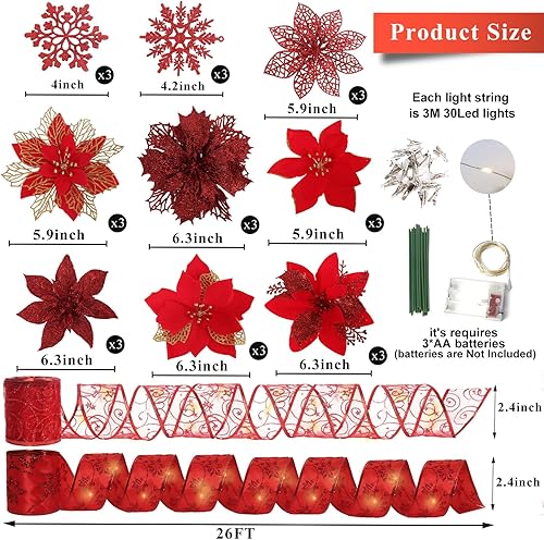 Miniatura 16 de RECUTMS 10 paquetes de flores de Pascua artificiales con purpurina para decoración de bodas, árbol de Navidad, Año Nuevo, guirnalda de Navidad