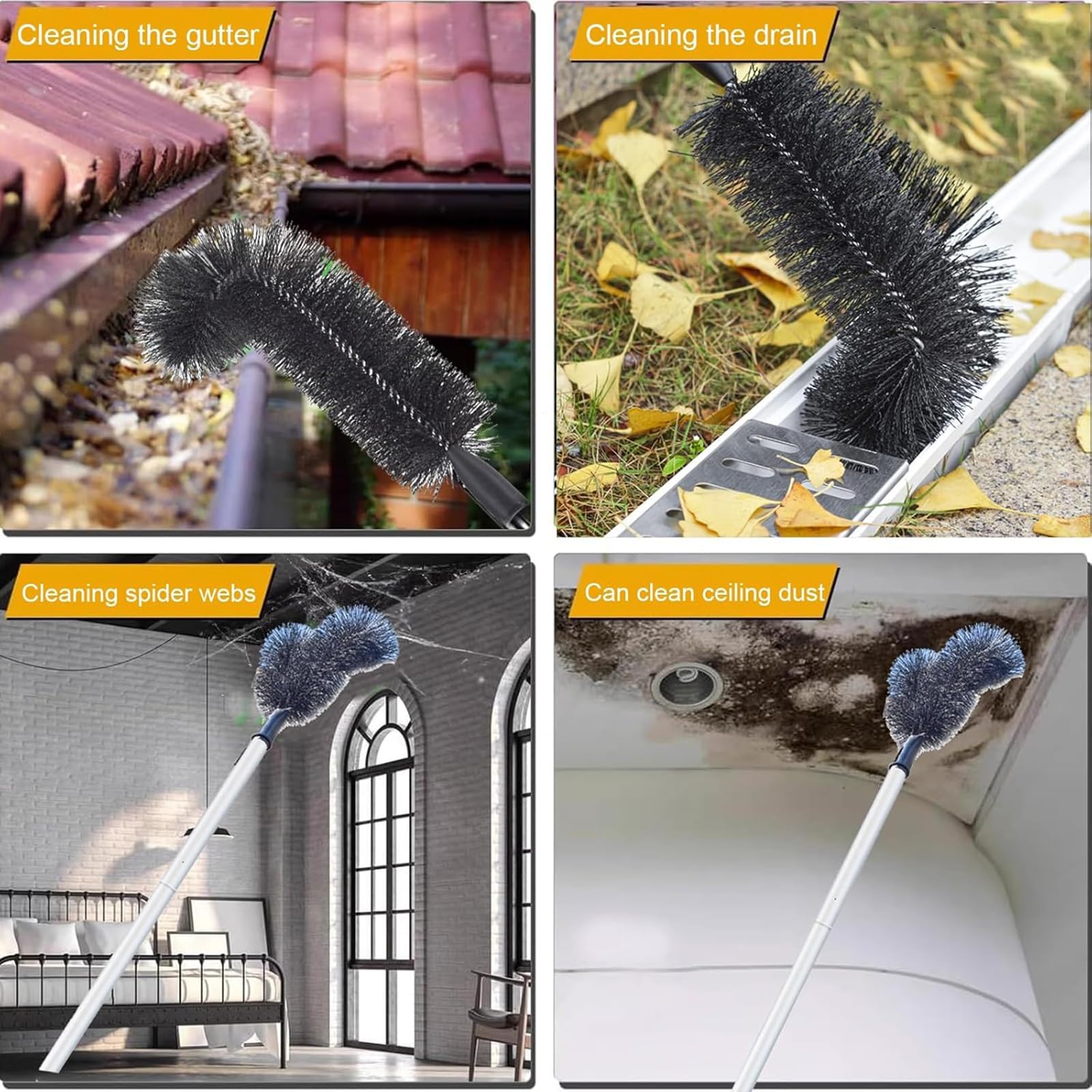 Juego de herramientas profesionales de limpieza de canalones con mango antideslizante, ideal para patio, techo, drenaje de gas y mantenimiento de pared, eficiente limpiador de drenaje de cabezal de