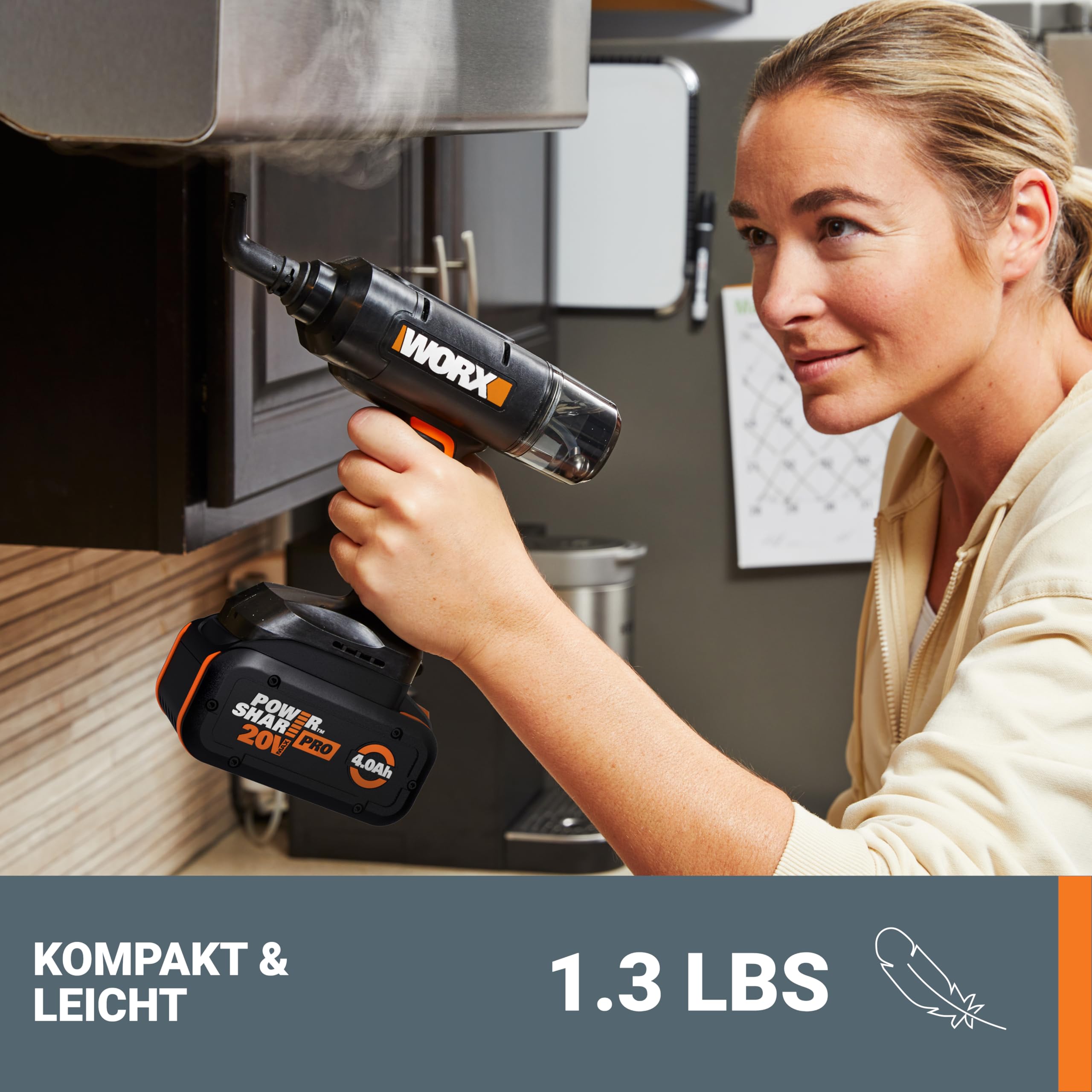 WORX 20V kabelloser Handdampfreiniger WX770.9, ohne Akku & Ladegerät | Dampfreiniger für 220°F, tötet Keime, 8-Sekunden-Vorheizung, leichter und tragbarer Dampfreiniger für Zuhause & Auto, leicht