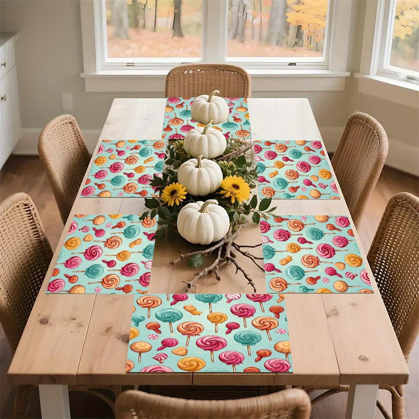 Candy Placemats Heat-Resistant Washable Place Mats Anti Slip Dining Table Place Mats Wipeable Dining Table Mats Kitchen Decoration Placemats 17.7’’×11.8’’
