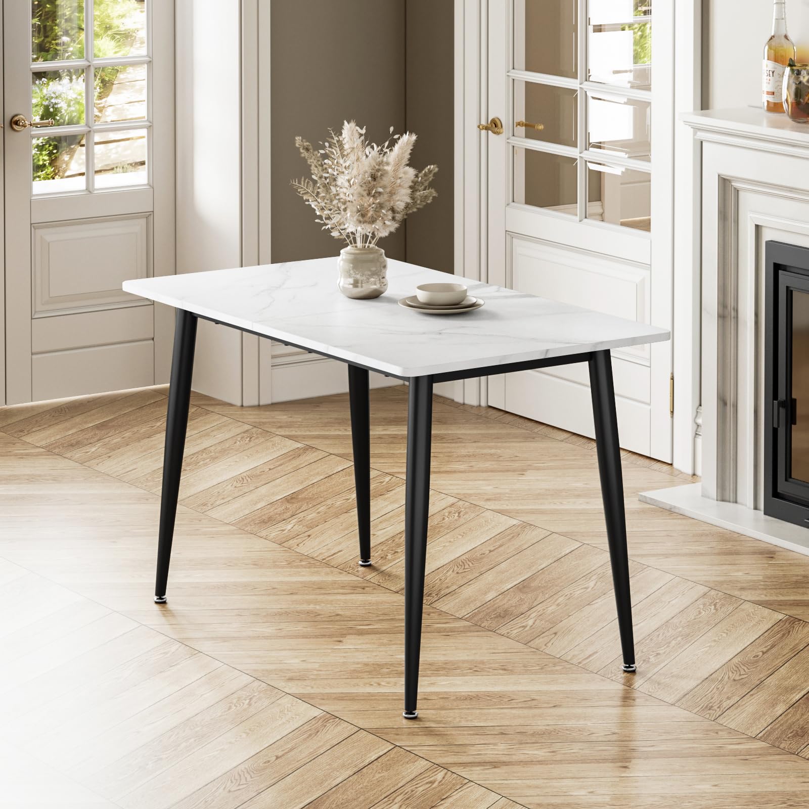 120CM Dining Table, Marble Effect, 4 Seater for Dining Room, Kitchen